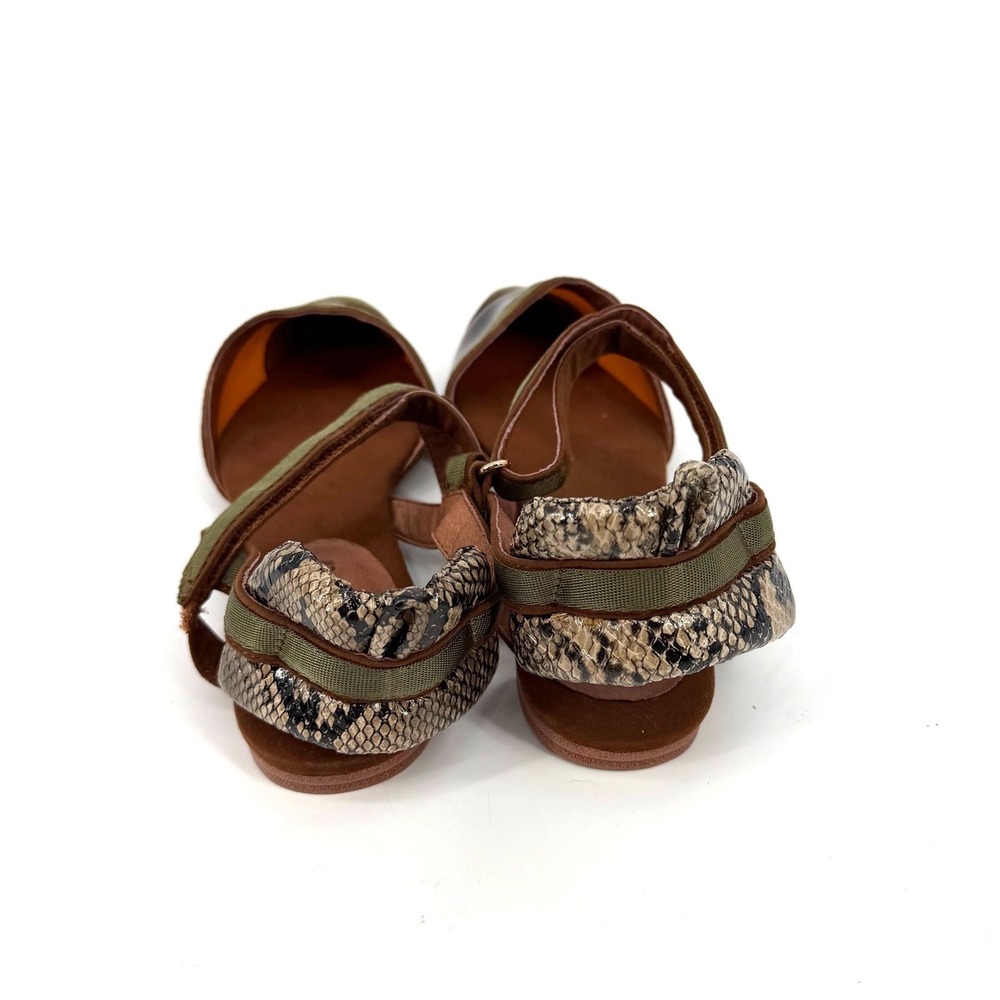 Jeffrey Campbell Olive Green & Brown Pointed Toe Flats with Snakeprint Accents - Picture 7 of 9